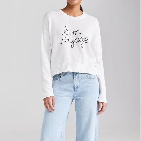 Workshop Republic Clothing Women Sz S ‘Bon Voyage’ White Cotton Knit Sweater New - Picture 2 of 16